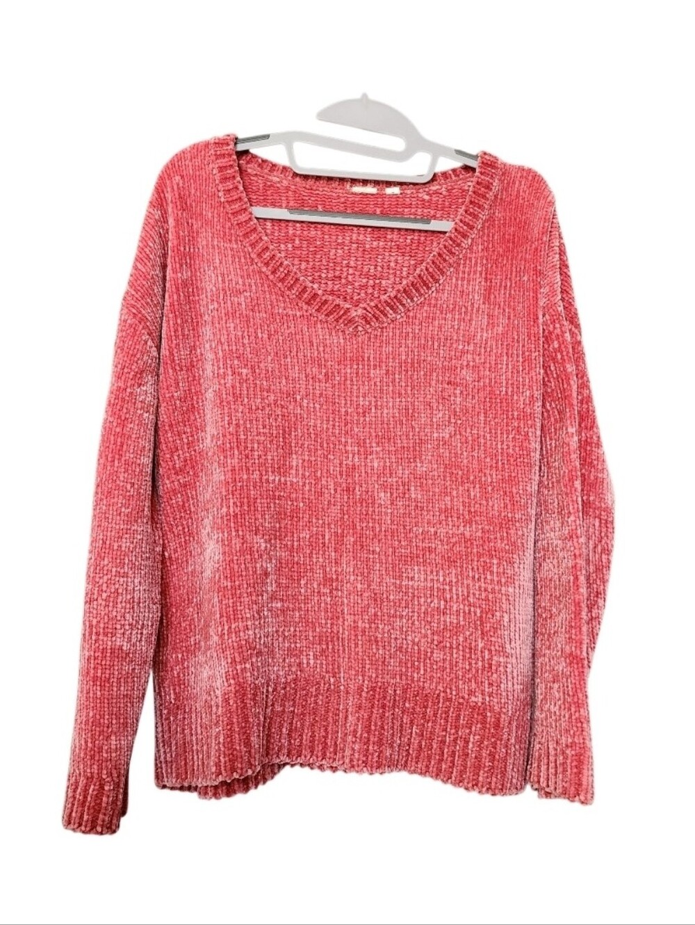 Cozy V-Neck Chenille Sweater - Pink